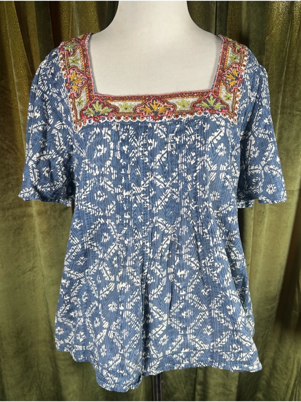 Sundance Printed Folklore Embroidered & Beaded Top - Picture 2 of 6